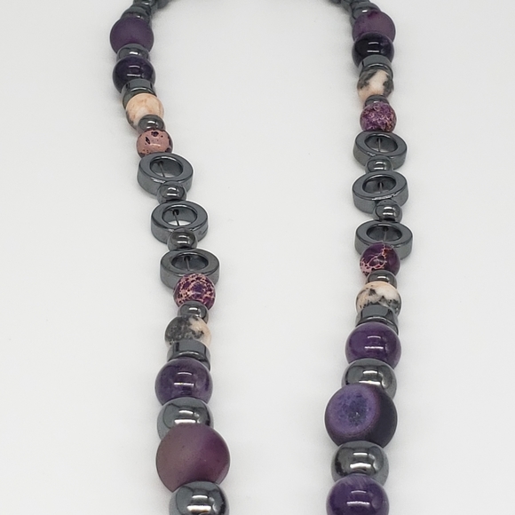 Amethyst, Hematite,& Purple Agate Necklace - Picture 11 of 11